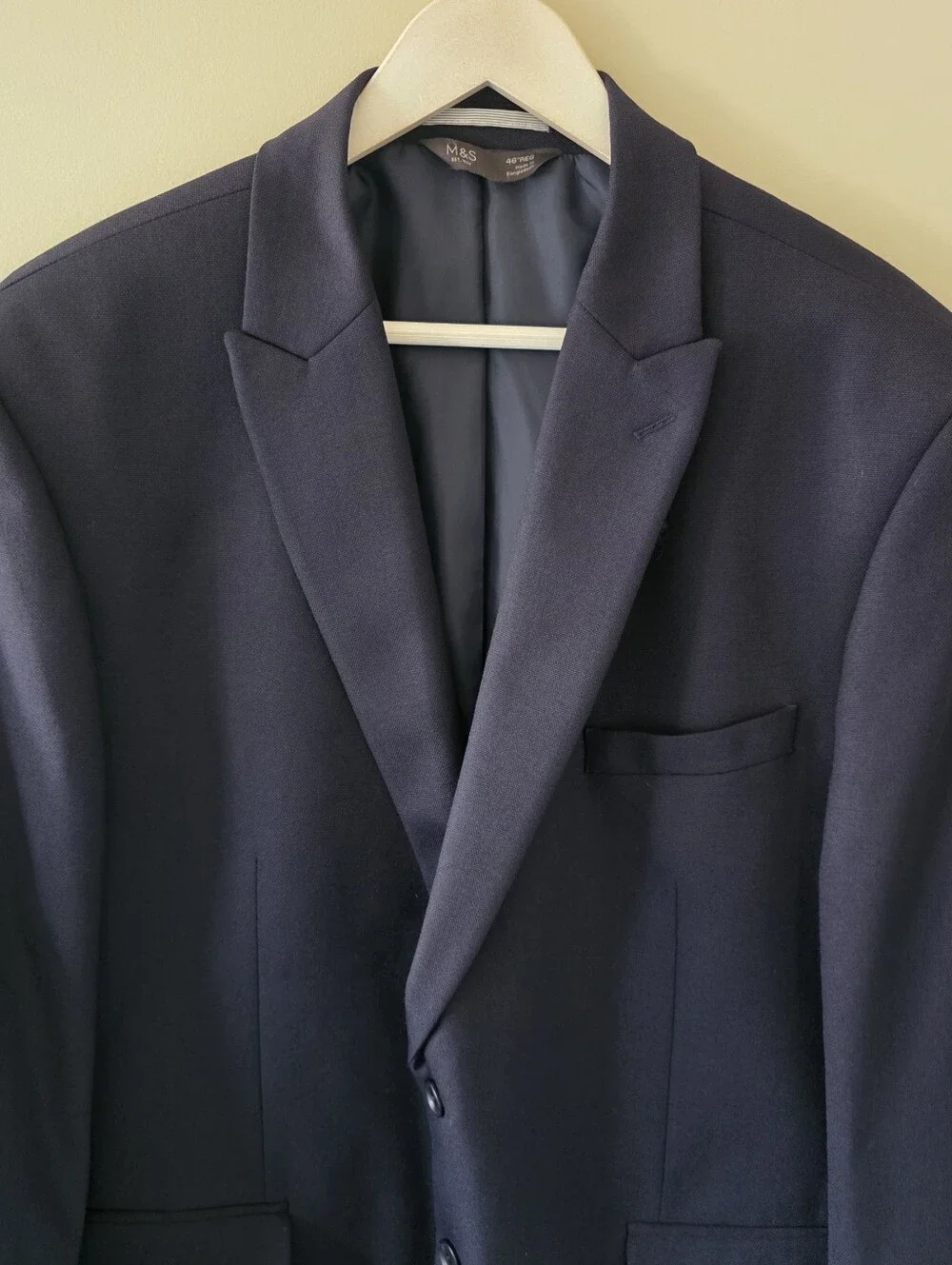 NWT Marks & Spencer Midnight Navy Wool Blend Blazer Size 46 Contemporary Preppy